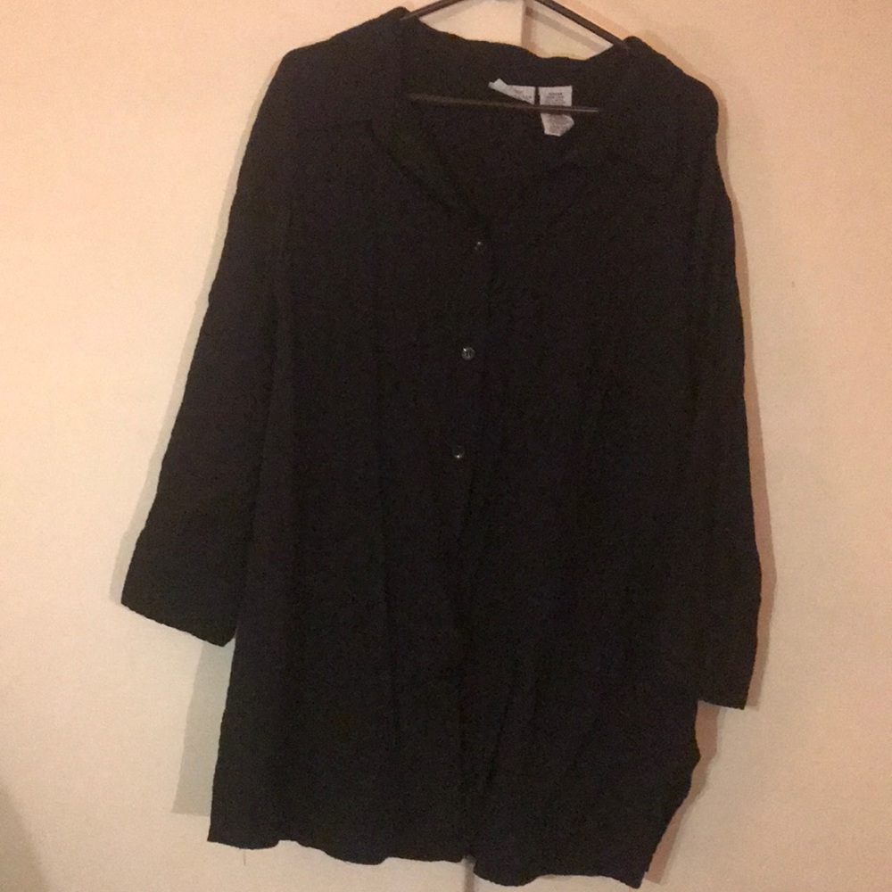 26W/28W Plus Size Black Crinkled Blouse